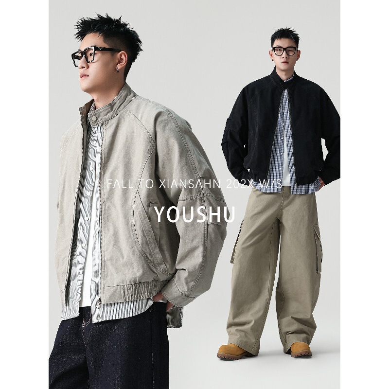 Youshu American-style jacket for men, high-end, stylish and cool, autumn 2026 new model, stand-up collar workwear, trendy brand outerwear, men's clothing Youshu American-style jacket for men, high-end, stylish and cool, autumn 2026 new model, stand-up collar workwear, trendy brand outerwear, men's clothing