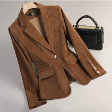 跨境黄色金丝绒西装外套女秋冬季新款高级感修身休闲加厚西服