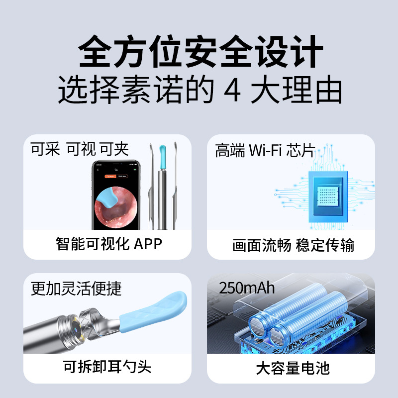 conectar el teléfono móvil pinzas visuales inalámbricas cucharas para niños adultos endoscopia universal ultra clara con lámpara cucharas para excavar oídos
