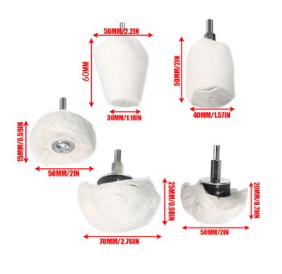 Rueda de tela blanca al por mayor transfronteriza con mango espejo pulido encerado cilíndrico seta cono rueda de tela cabeza de molienda mango diámetro 6mm