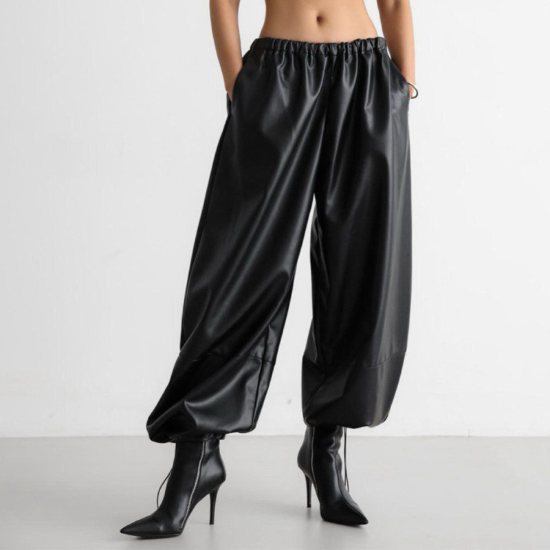 Cross-Border Leather Pants for Women European and American 2025 Autumn and Winter New Drawstring Leggings Bloomers Loose Leather Pants Pu Leather Pants for Women Cross-Border Leather Pants for Women European and American 2025 Autumn and Winter New Drawstring Leggings Bloomers Loose Leather Pants Pu Leather Pants for Women