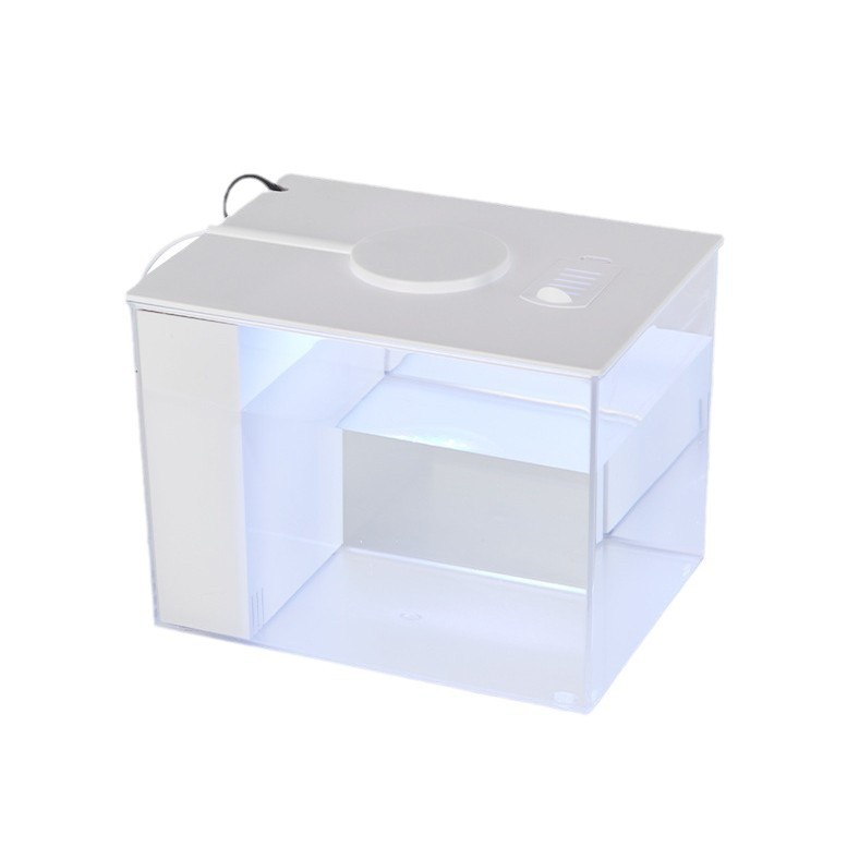 Pecera pequeña de plástico, sala de estar, escritorio de oficina, pecera, pecera de cubo, mini pecera doméstica rectangular, bomba de agua con luz