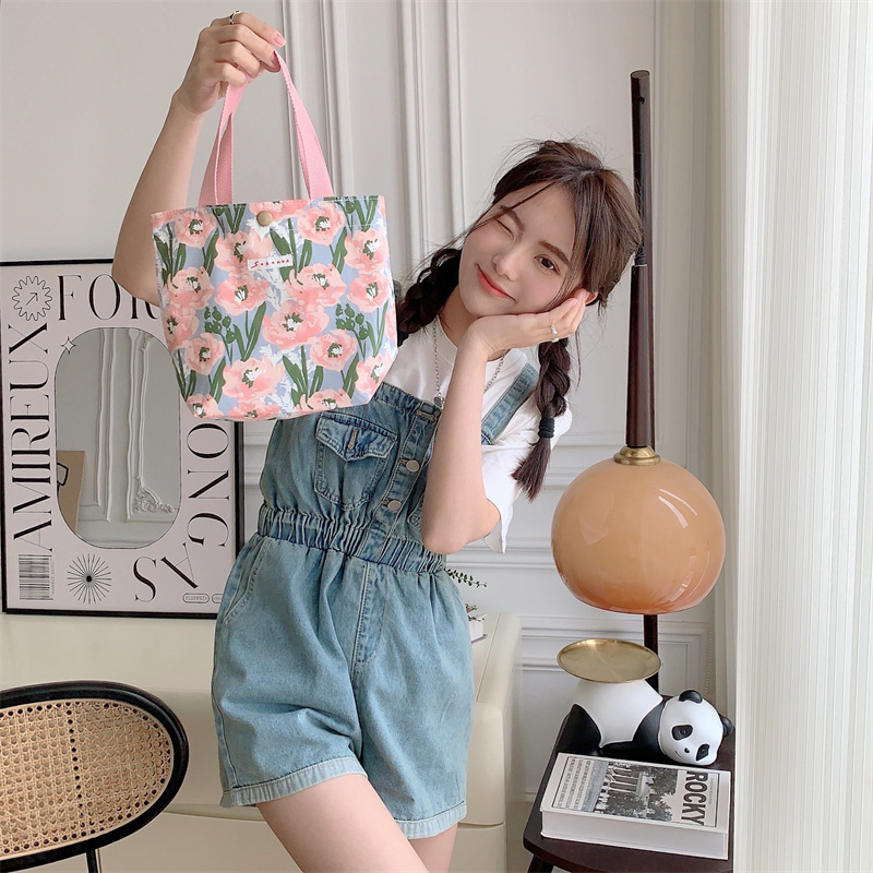 75g Weight Magnetic Buckle Closure Type Top Handle Strap Type Handbag Bags Type Casual Occasion Canvas Material Flower Pattern Spring&Summer Season Women's Gender Vacation Style Square Shape Women's Canvas Flower Vacation Square Magnetic Buckle Handbag 49