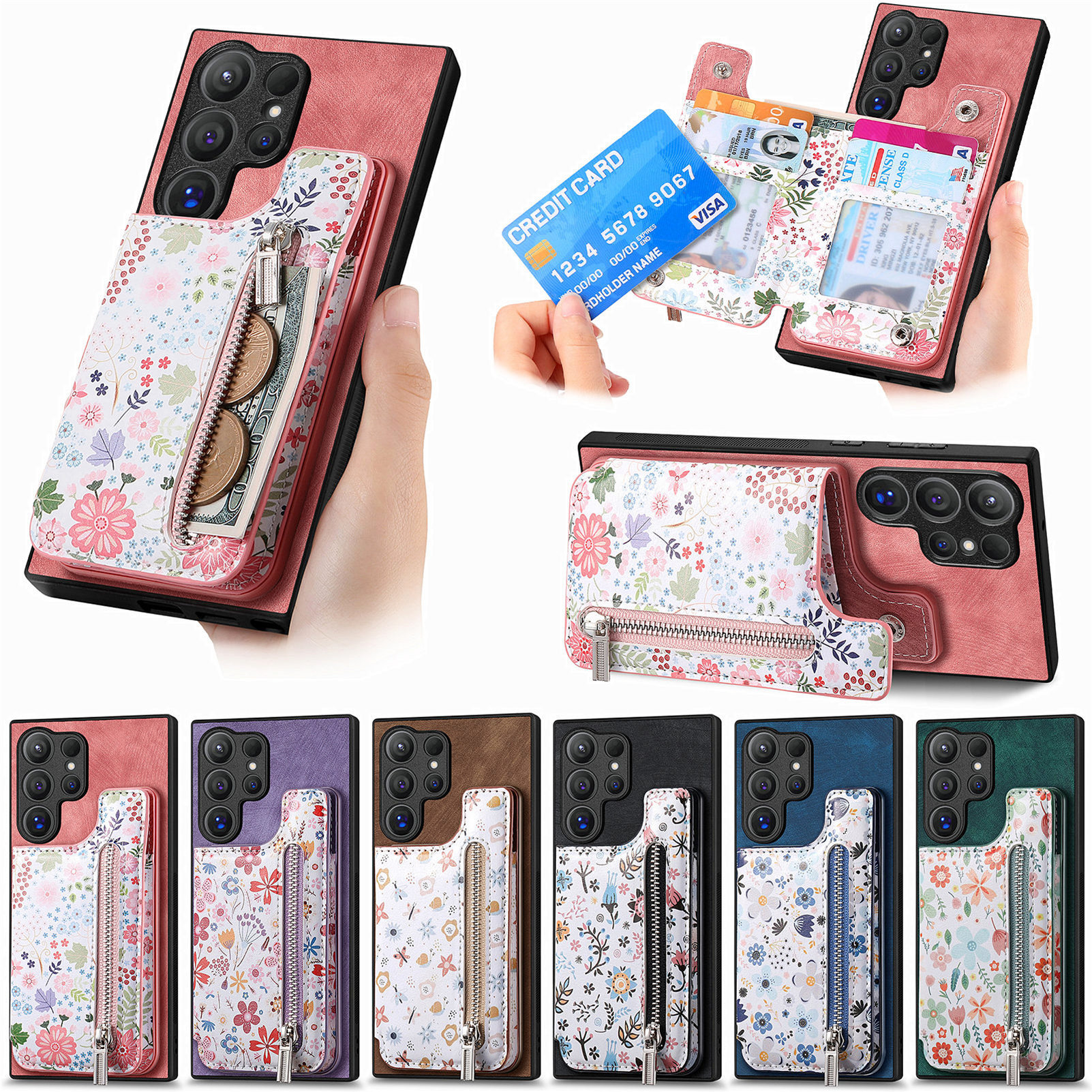 复古彩绘翻盖卡包壳适用三星S25Ultra手机壳RFID防盗刷A55A54皮套