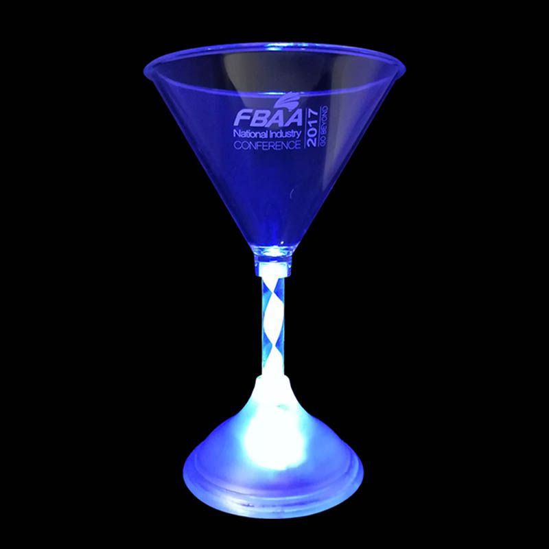 Aprobación directa de fábrica de vasos de cóctel luminosos led, suministros de atmósfera de bar, luces coloridas, vasos de cóctel de plástico, logotipos imprimibles
