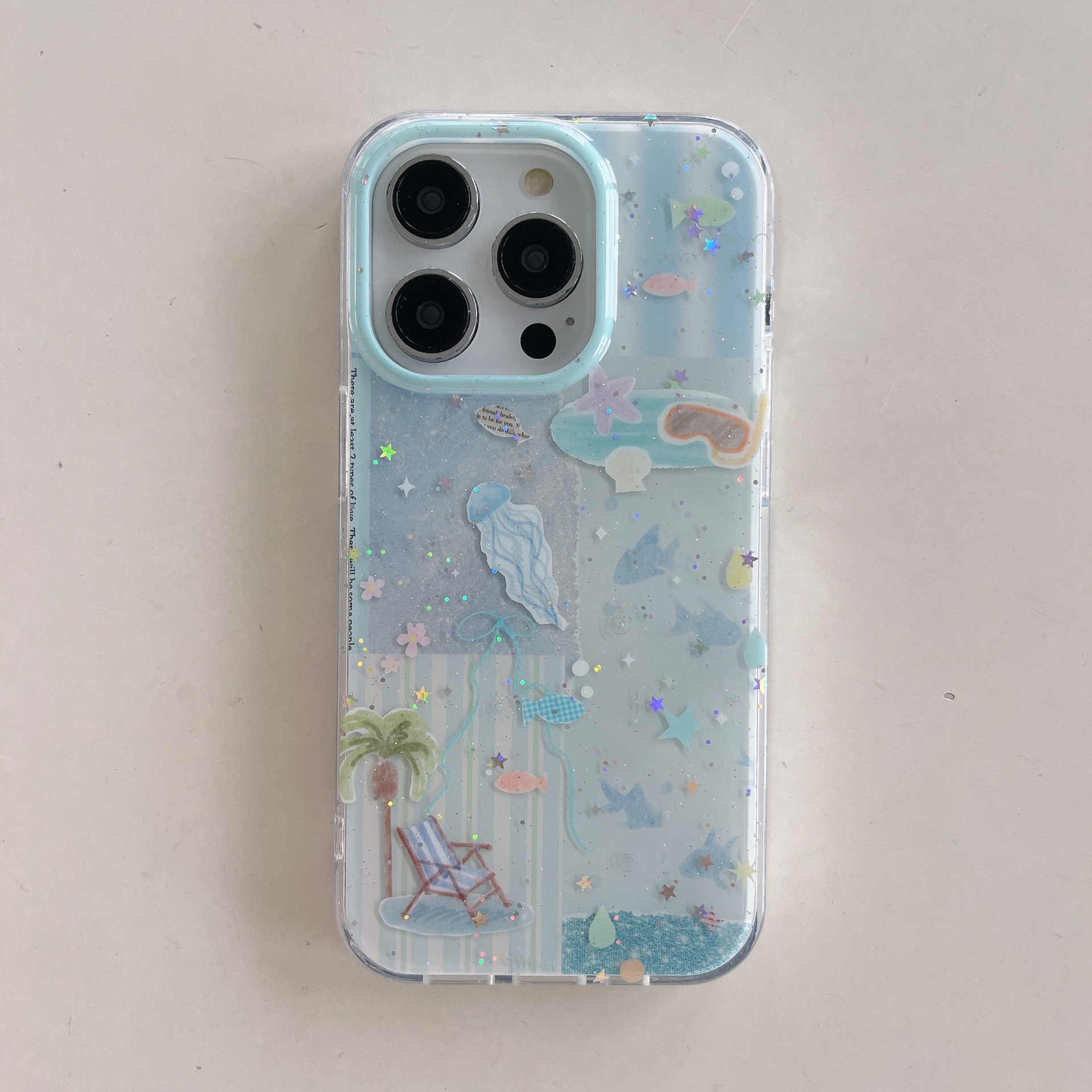 Divertido brillo azul costura medusa para Apple 16ProMax funda para teléfono móvil 15Pro Summer 14/13 Mujer 15