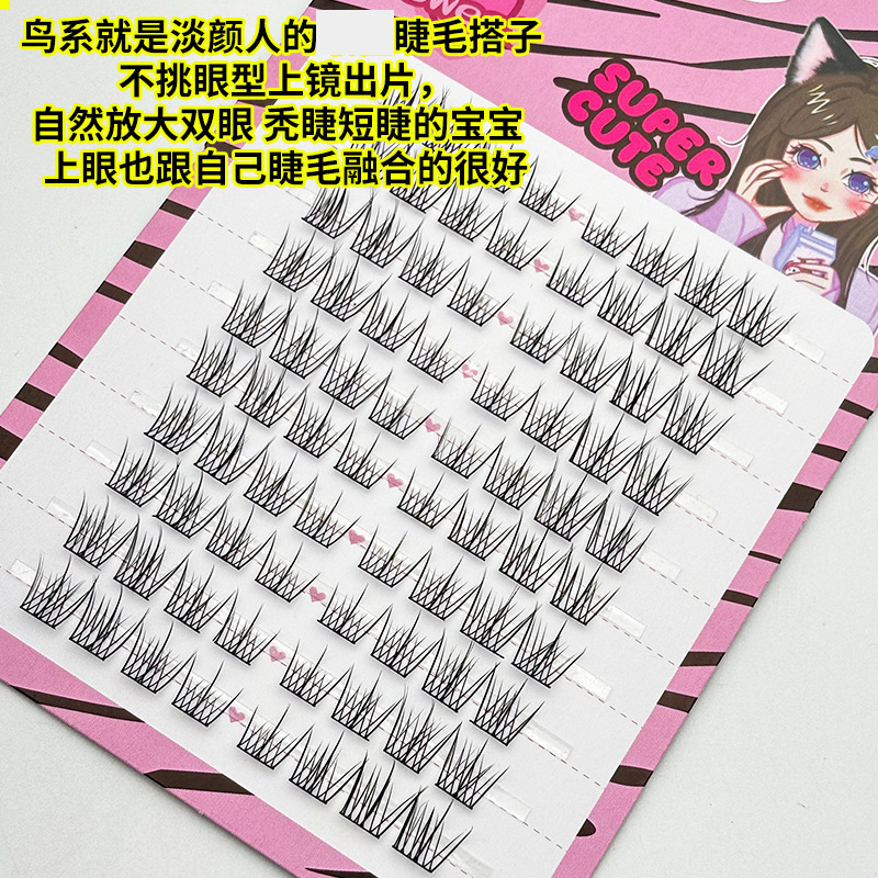 跨境批发10排弧眼鸟假睫毛大容量分段式仿真眼睫毛清透自然假睫毛|undefined