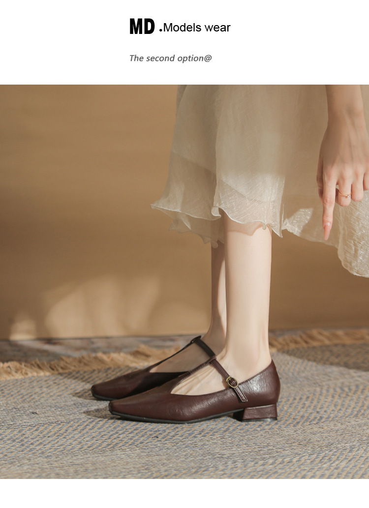 Giày Mary Jane nữ Jingang YL25101 mũi vuông nhỏ, miệng giày nông, đế dày — màu nâu chi tiết 19