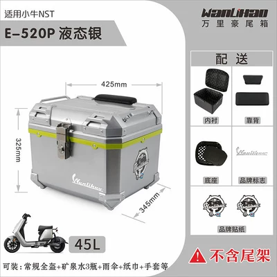 Motorcycle trunk, rear trunk, universal non-aluminum - nst-little-calf-liquid-silver-520p-with-double-black-backrest-lining