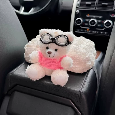 Car tissue box/set seat-mounted car tissue box, decorative - pink-clothes-little-white-bear-puff-tissue-box-armrest-box