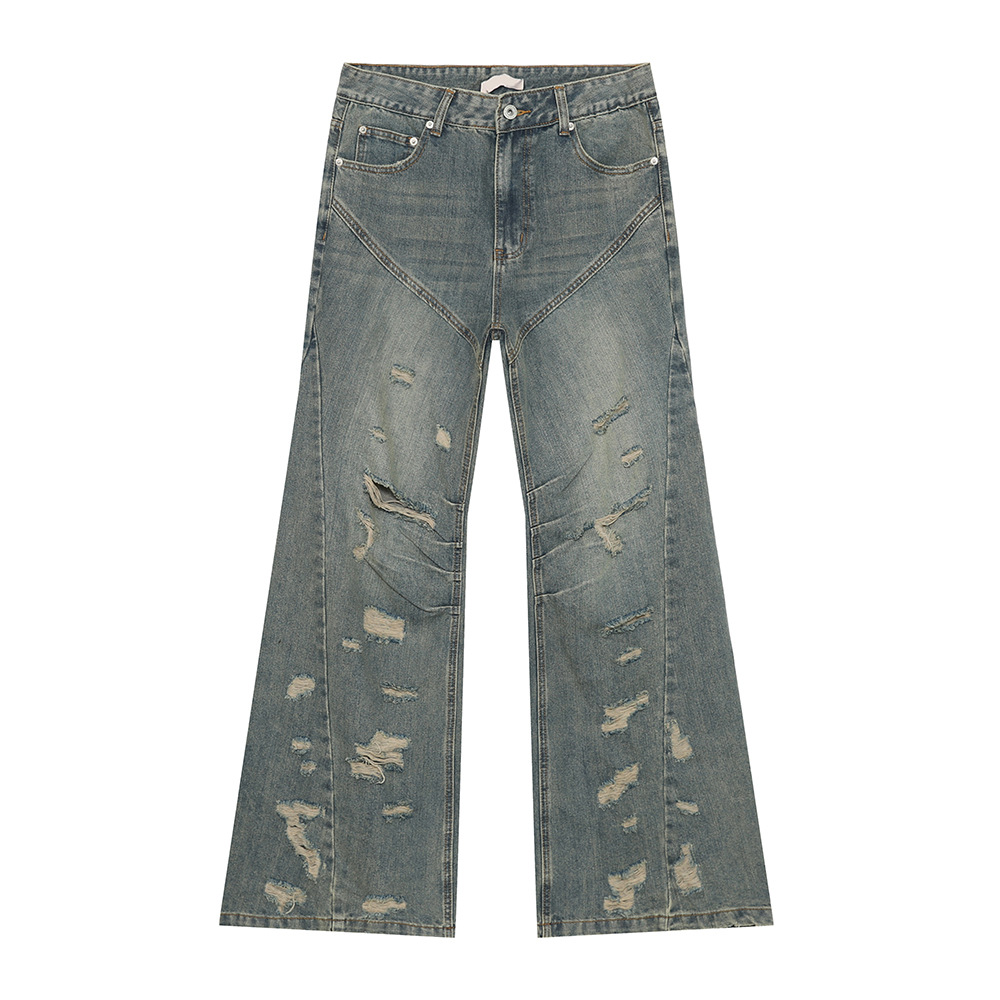 MTLCLOTHES Hombres| Otoño calle irregular agujero micro cuerno relajado jeans casuales lavados de la marea