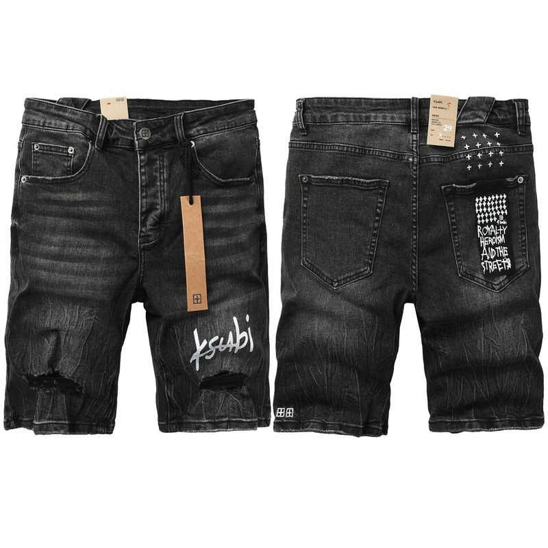 European and American Trendy Brand Hiphop Jeans Street Fashion Hip-Hop Ripped Distressed Ksubi Denim Shorts for Men and Women