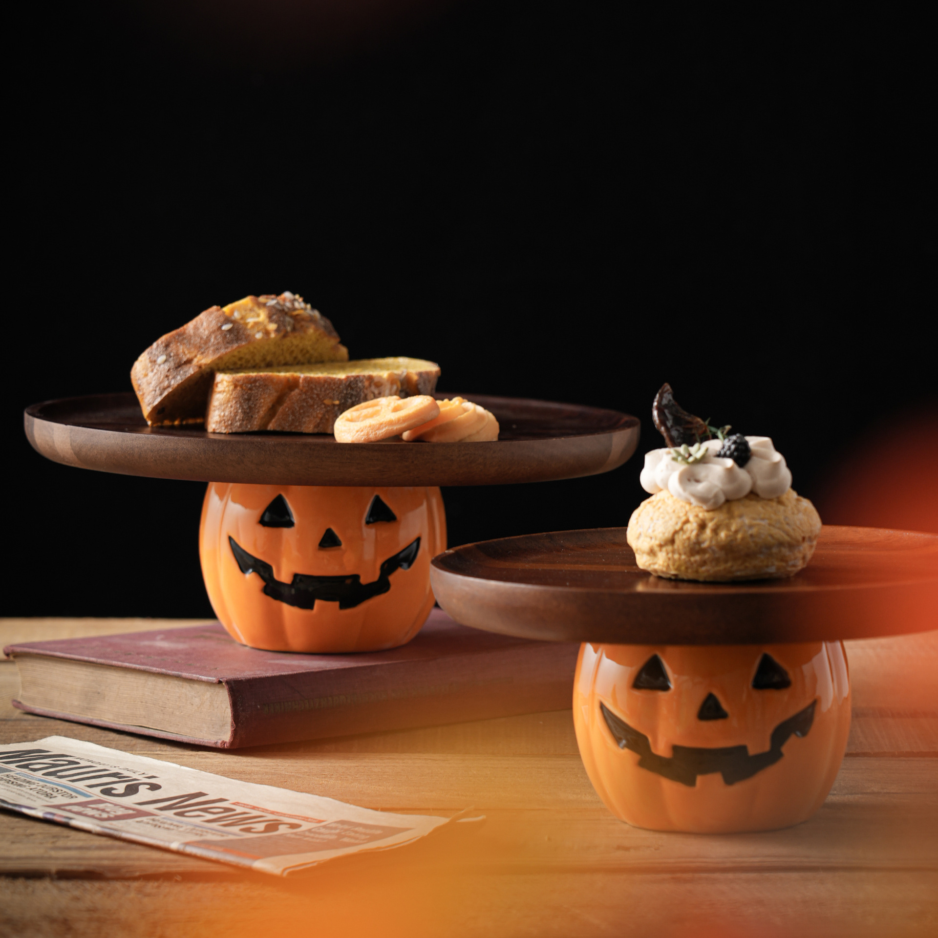 Halloween calabaza bandeja de pastel de madera dulces bandeja de pan estando festivales decoración de la fiesta transfronteriza