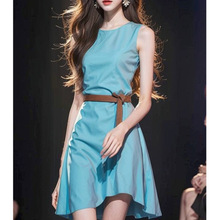 小香风法式高端精致超好看气质收腰御姐风蓝色背心连衣裙子女夏季