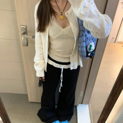 镂空提花早秋白色针织开衫女2025新款浅秋系宽松气质外搭上衣外套