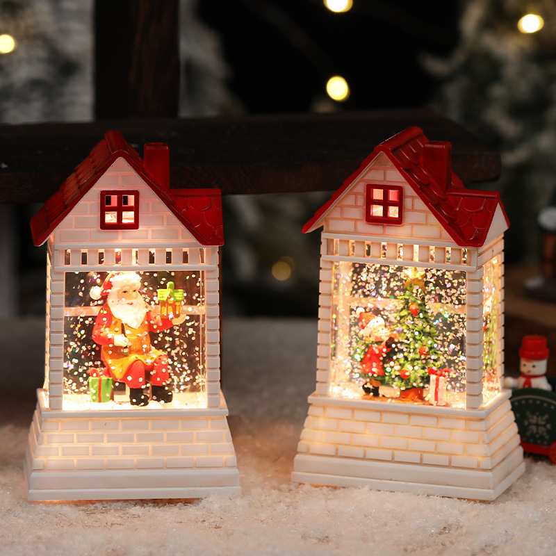 Vintage-Weihnachtslaterne in Hausform, mit Wasser gefüllt – Handgefertigte Tischdekoration mit LED-Beleuchtung, festliches Geschenk für Zuhause und Büro_voghion.com