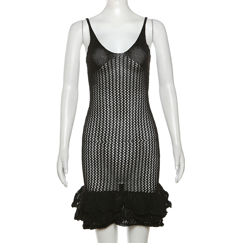 2024 Abito da donna nuovo sexy con bordo auricolare in legno cavo, lavorato a maglia, con fascia avvolgente_voghion.com