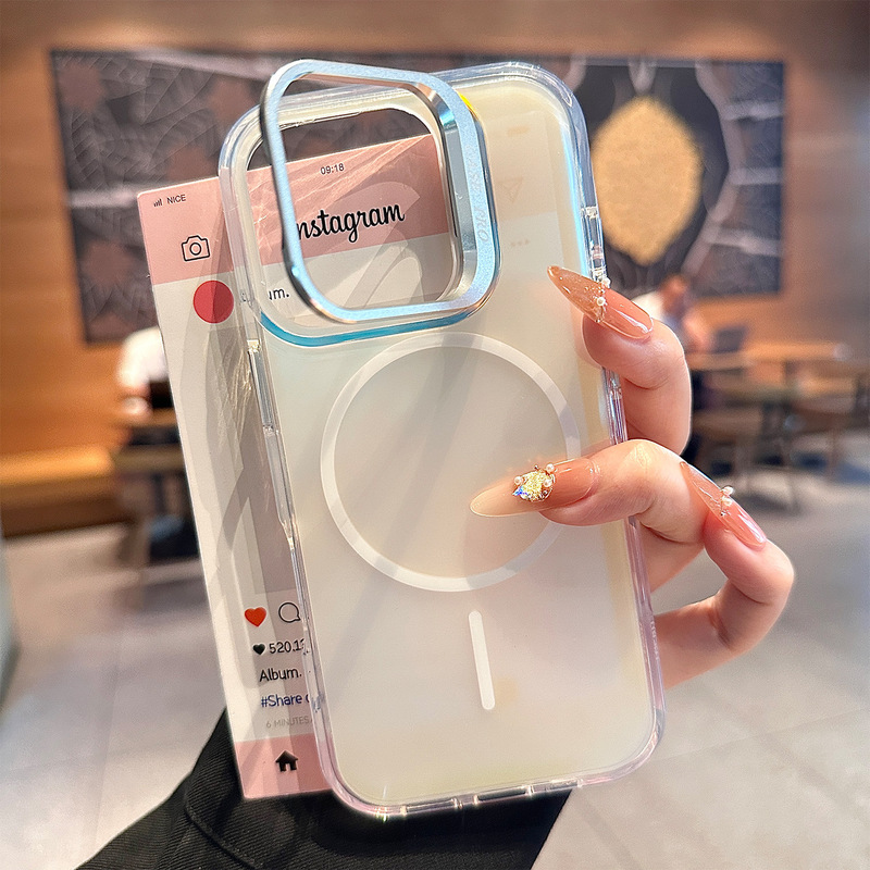 镭射渐变色适用iPhone17磁吸手机壳镜头支架苹果16promax保护套15|undefined