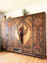 中古风手绘柜 佐仕储物柜 泰国实木彩绘做旧新中式衣柜