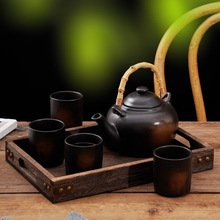 日式商用餐厅陶瓷水壶竹柄手提茶壶套装创意复古风大容量茶具跨境