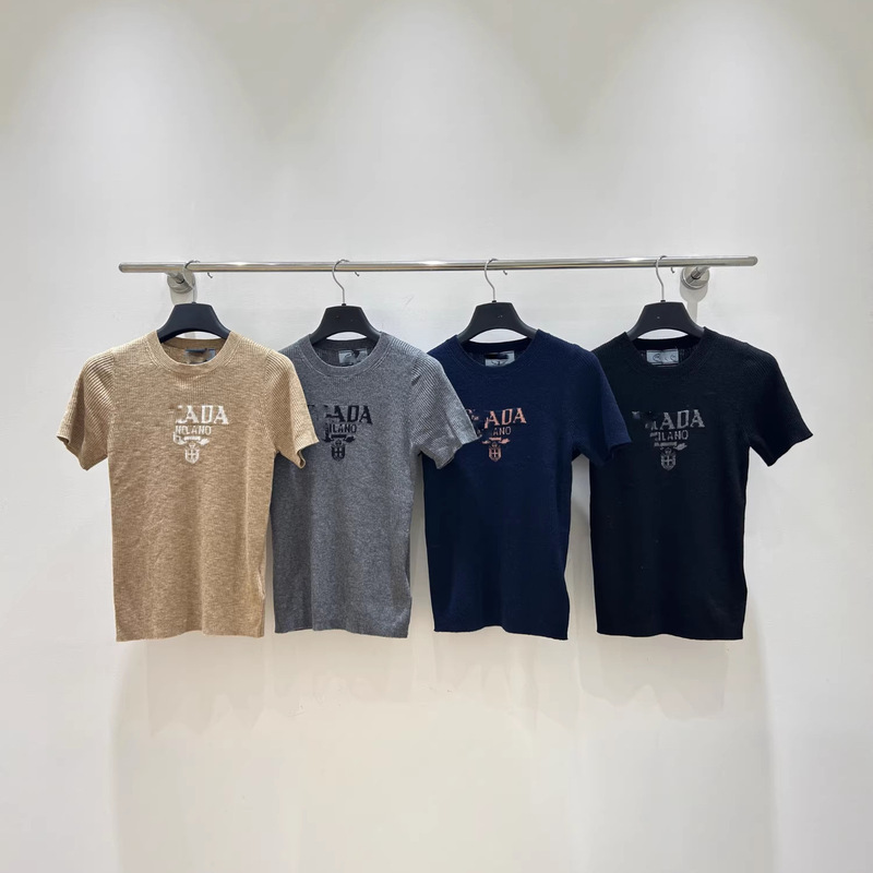 Nanyou High-Quality 26 Spring/Summer New Round-Neck Jacquard Letter Short-Sleeve Knit Shirt Slim-Fit Wool Short-Sleeve Top