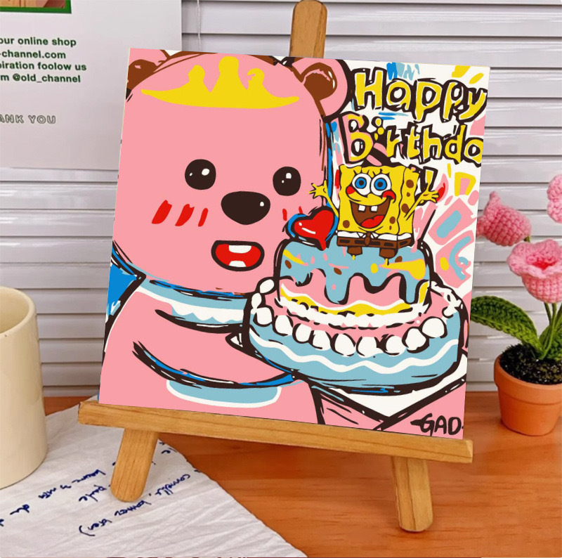 スポンジ・ボブ デジタル油絵 DIY 漫画アニメ 子供向け 手塗り装飾画 置物 環境に優しい|undefined