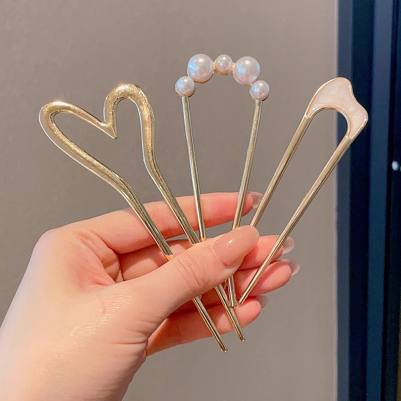 Horquilla de cabello en forma de U de perla de alta calidad horquilla de cabello en la parte posterior de la cabeza femenina horquilla de aleación tocado nuevo peine de horquilla chino