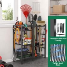 花园工具收纳架,3 层庭院工具储物架,带 工具槽,重型花园工具架,