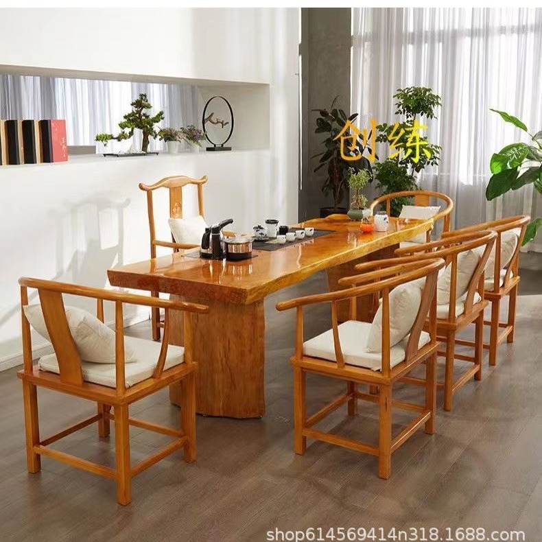Tea table and chair combination of logs large board tea table solid…