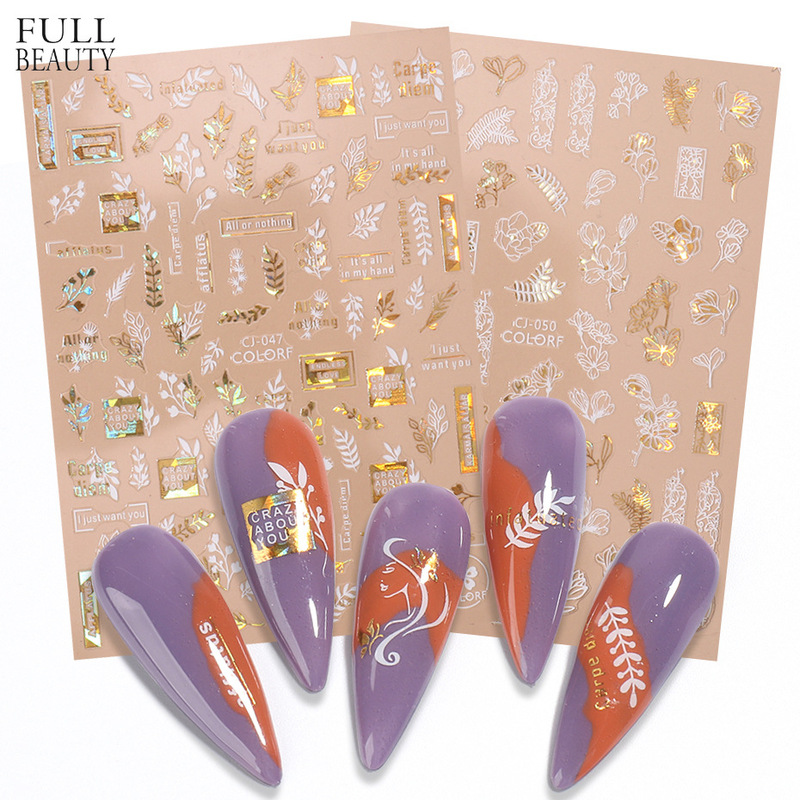 2022 New Nail Art Stickers ins Adhesive Bronzing Plant Flower Abstract Line Wings Platinum Nail Decal