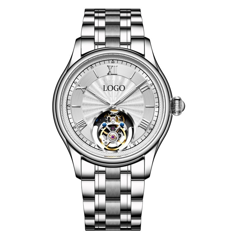 Personalized custom luxury tourbillon mechanical watch men's fashion leather stainless steel waterproof automatic mechanical watch
