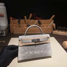 原厂原花色蜥蜴皮凯莉KL二代19cm女包单肩斜挎手缝蜡线高定版