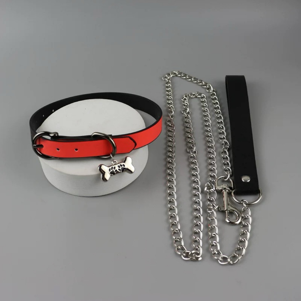 Temperature-Sensitive Color-Changing Collar, Leash, Bell, Choker, Punk-Style Leather Neck Chain for Small Dogs, Hot Girl Vibe Accessory