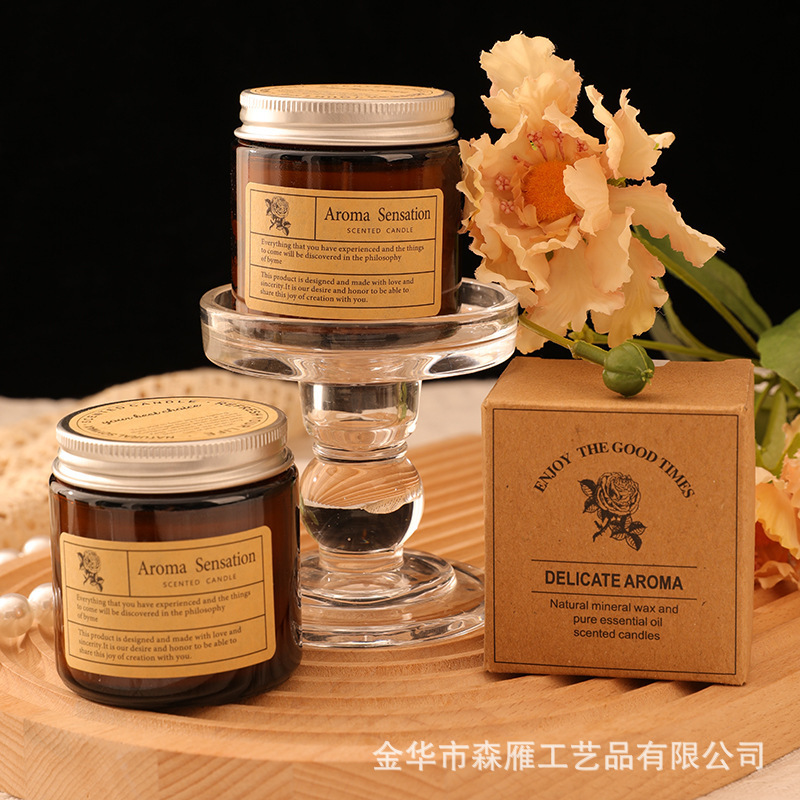 Household indoor smoke-free aromatherapy candle DIY wholesale fragrance plant essential oil candle with hand gift glass