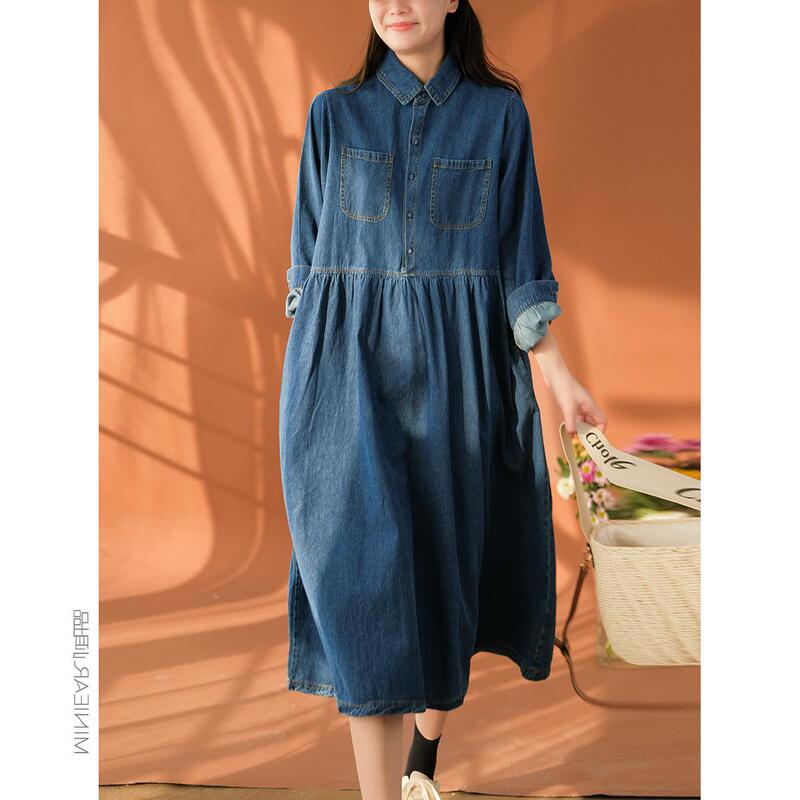 2026 Spring New Style Loose-Fitting, Stylish, Age-Reducing, Slimming, Mid-Length Cotton Denim Dress for Women 2026 Spring New Style Loose-Fitting, Stylish, Age-Reducing, Slimming, Mid-Length Cotton Denim Dress for Women