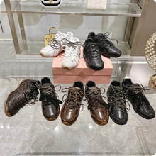 高端品质2024新款真皮圆头舒适系带老爹运动鞋做旧复古德训女单鞋