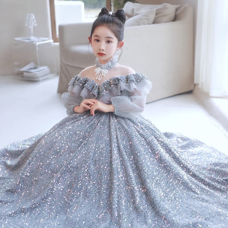 Children's Heavy Industry Dress 2024 Summer New Style Fashion Trend Princess Dress with Elegant Piano Performance Costume