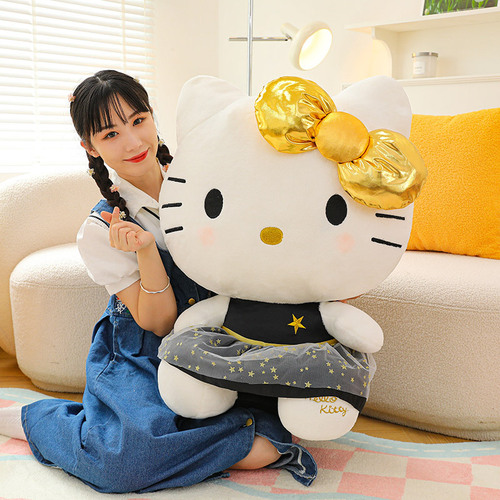 Foreign trade new black gold Hello Kitty large Kuromi plush doll for girls cute children's doll KT cat doll