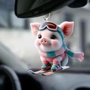 Cross-border new acrylic flat piggy pendant car rearview mirror accessories