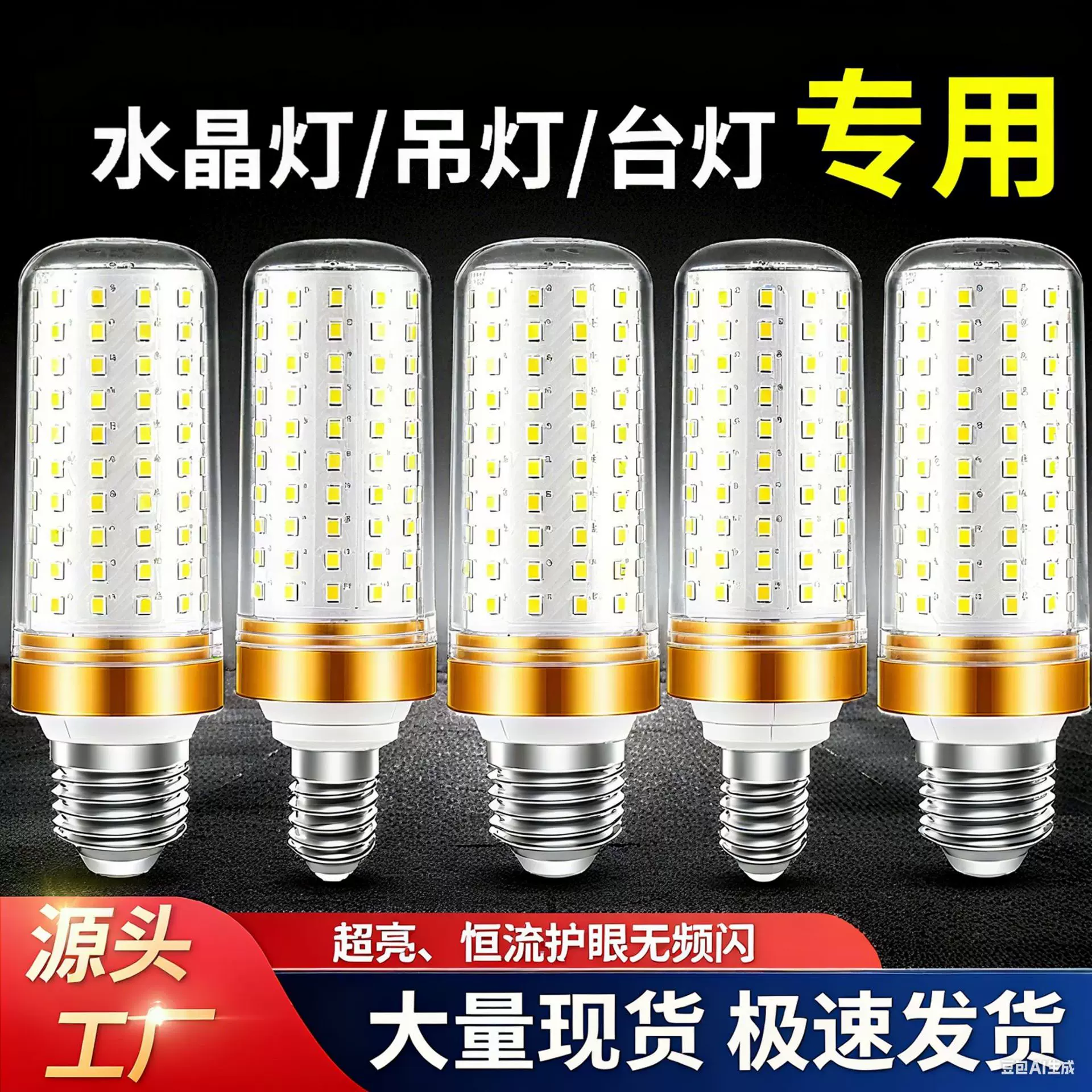 加工定制led玉米灯节能超亮E27螺口螺纹三色变光水晶吊灯光源灯泡