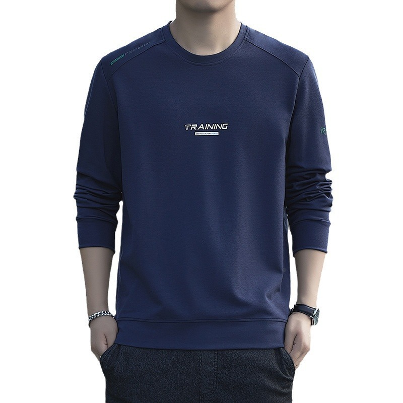 Otoño y invierno camiseta de algodón 2024 camiseta de manga larga hombre cuello redondo chaqueta suelta chaqueta de moda nacional impresa LOGO