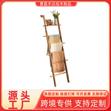 实木梯形收纳架木制靠墙毛毯架客厅沙发背景装饰摆件顶层植物架