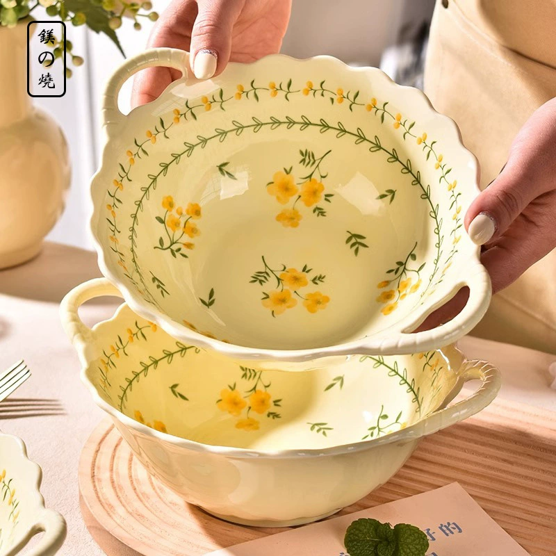 Набор керамических рисовых мисок в пасторальном стиле во французском стиле для домашнего использования, новый дорогой, привлекательный, свежий набор маленьких мисок для посуды, миска для лапши, миска для супа.