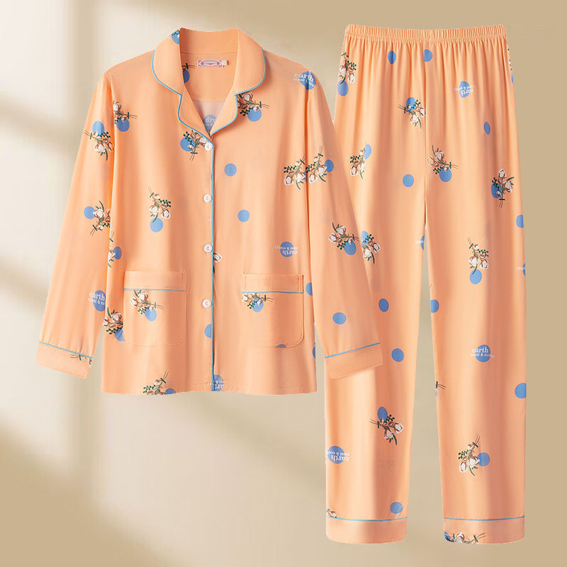 Algodón madres de mediana edad pijamas mujeres 2024 primavera y otoño nuevo cardigan de manga larga dibujos animados ropa de casa grande set