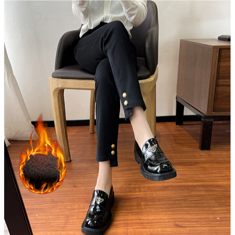 Thin velvet nine points slimming smoke tube straight pants high waist split irregular black bottoming women's pants professional small black pants fashion