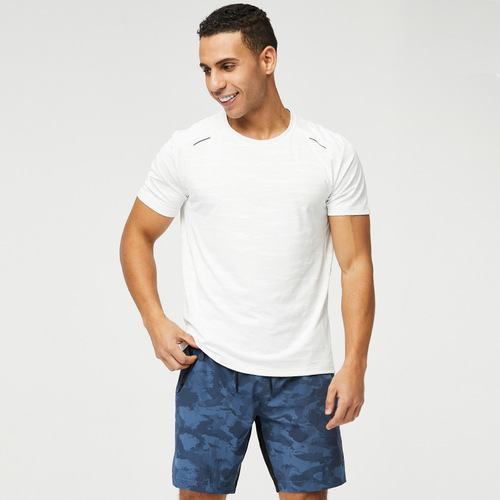 LULU Summer Men's Sports Quick-Dry Crew Neck T-Shirt Running Fitness High-Elastic Ice Silk Cold Sensation Short Sleeve Printed B