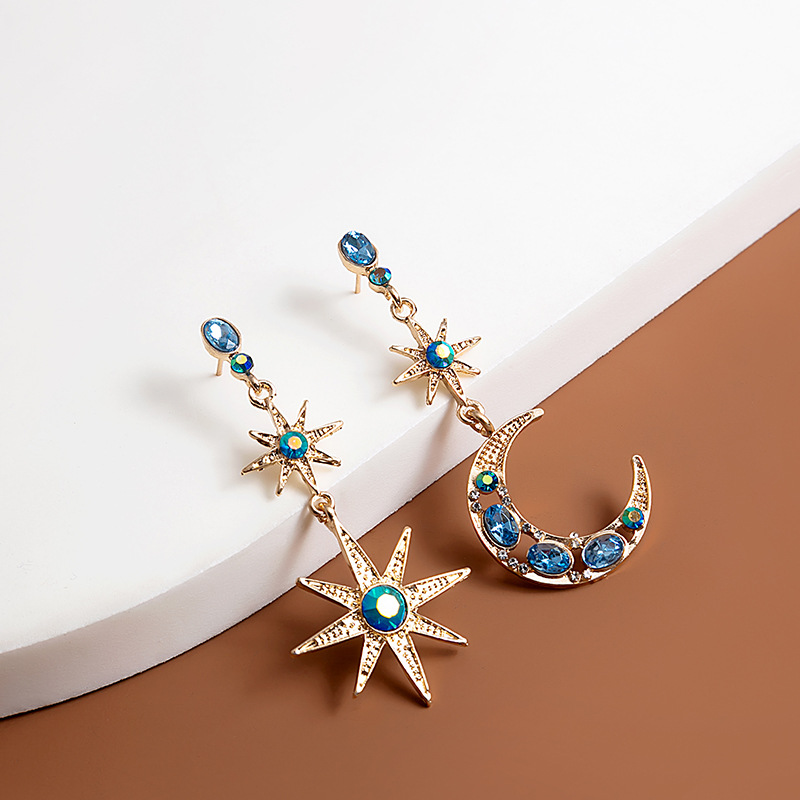 Drop Earrings Classification 1 Pair Quantity Street Occasion Alloy Material 1 Pair Retro Star Moon Inlay Alloy Rhinestones Drop Earrings