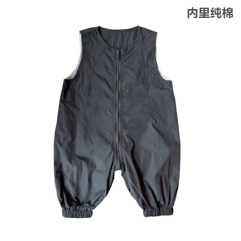 Monos sin mangas de nuevo estilo con cremallera de tres pruebas moda casual primavera y otoño de doble capa de una pieza pantalones para niños y niñas