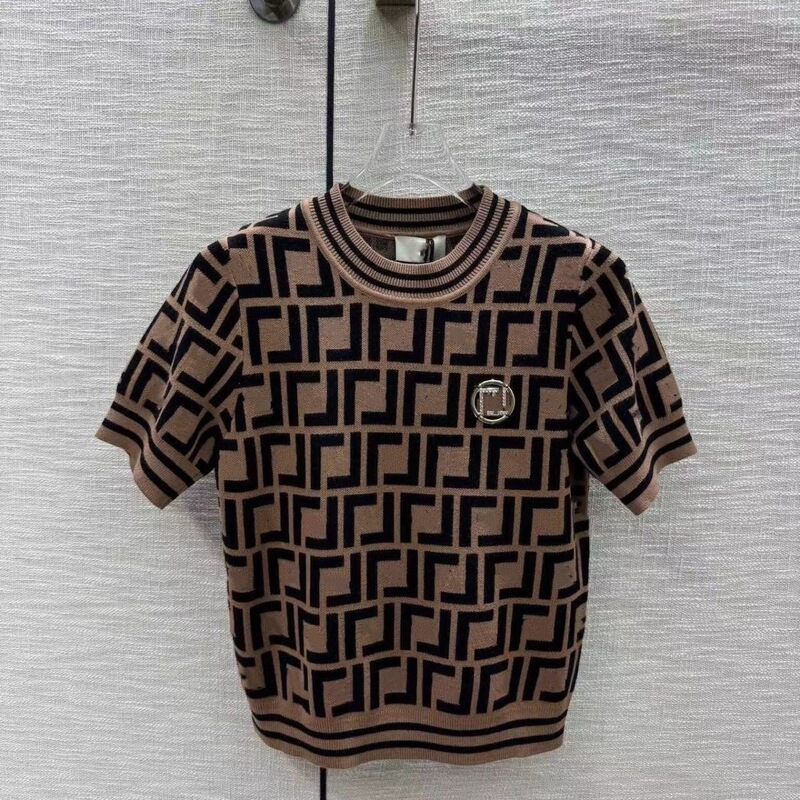 2024 New Season Fashion Letter Loose Elegant Versatile Knit Jacquard Short Sleeve Top 2024 New Season Fashion Letter Loose Elegant Versatile Knit Jacquard Short Sleeve Top