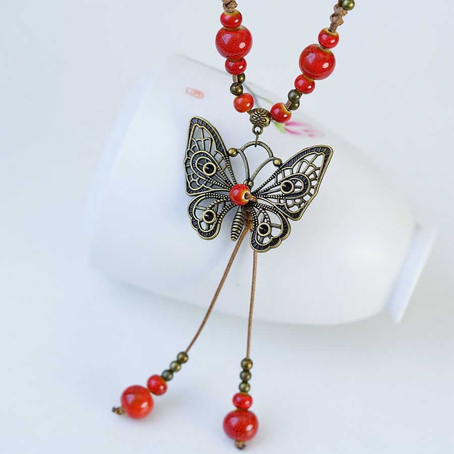 1 Piece Ethnic Style Butterfly Alloy Ceramic Beads Womenu0027S Necklace